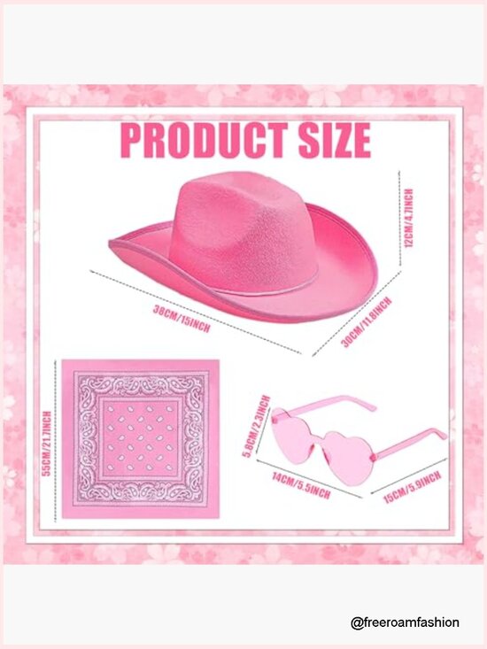 3x Pink Cowgirl Hats with Bandanas & Heart Sunglasses, Adult Felt Hat Set main image 5